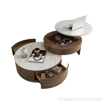 Huismeubilair Moderne ronde verstelbare leistenen salontafel